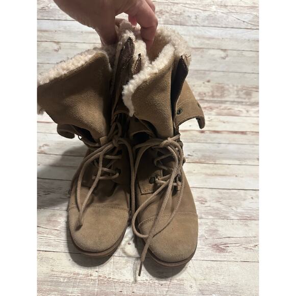 UGG Gradin Suede Lace-Up Boots Women's Size 7 Chestnut Shearling Round Toe - Picture 3 of 9